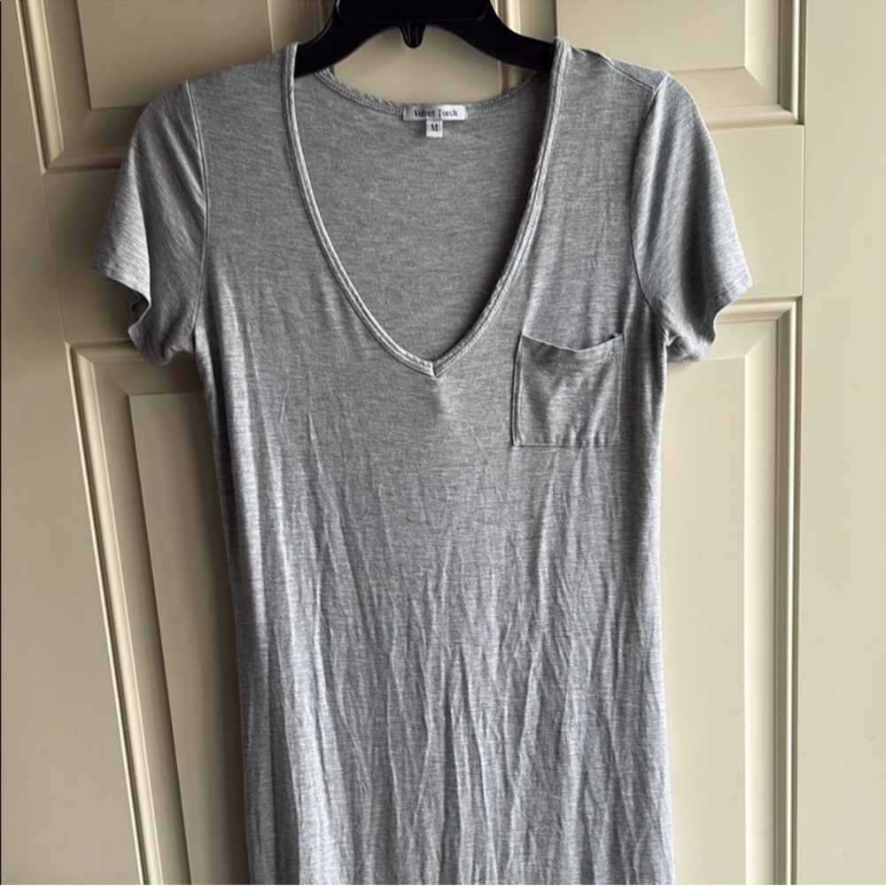 Gray V-Neck T-Shirt Dress